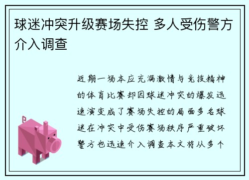 球迷冲突升级赛场失控 多人受伤警方介入调查